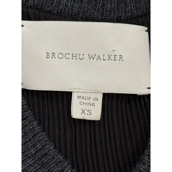 Brochu Walker Layered Sweater Wool Cashmere Pleated Hem Charcoal Gray Size XS - Picture 4 of 8